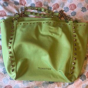 Large Studded Tote Bag Shoulder Bag Vegan Leather Green